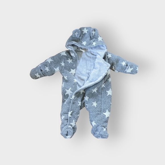 3-6 Months First Wish Gender Neutral Grey with White Stars Bunting Bag/Snowsuit - Picture 2 of 7
